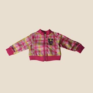 Coogi Logo Track Jacket Baby Girls 6/9M Pink Plaid Full Zip Retro Y2K 90s 00s